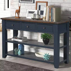 Table console rétro Okak 48 pouces avec plateau en bois, table d'entrée avec 3 tiroirs et 2 grandes étagères, table d'appoint pour salon, couloir