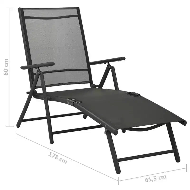 vidaXL Dining Set Black Aluminum 10 Piece Set Adjustable Footrests
