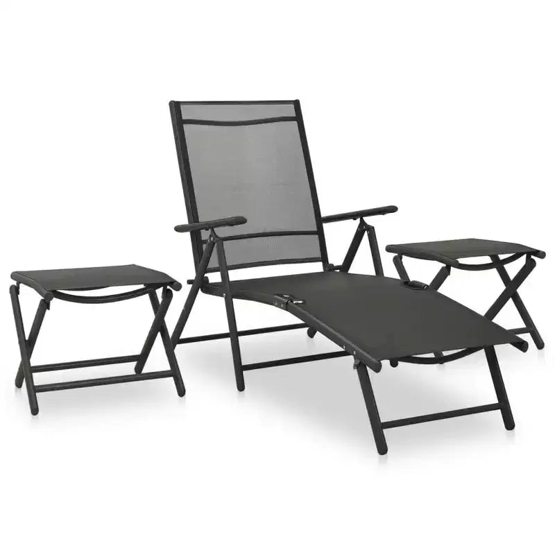 vidaXL Dining Set Black Aluminum 10 Piece Set Adjustable Footrests