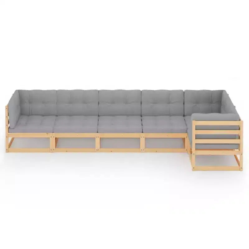 vidaXL Garden Lounge Set Pine, Grey Solid Pinewood, 100% Polyester Medium