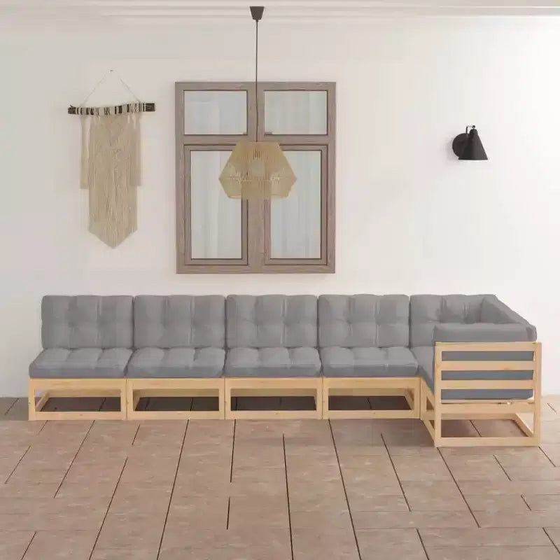 vidaXL Garden Lounge Set Pine, Grey Solid Pinewood, 100% Polyester Medium
