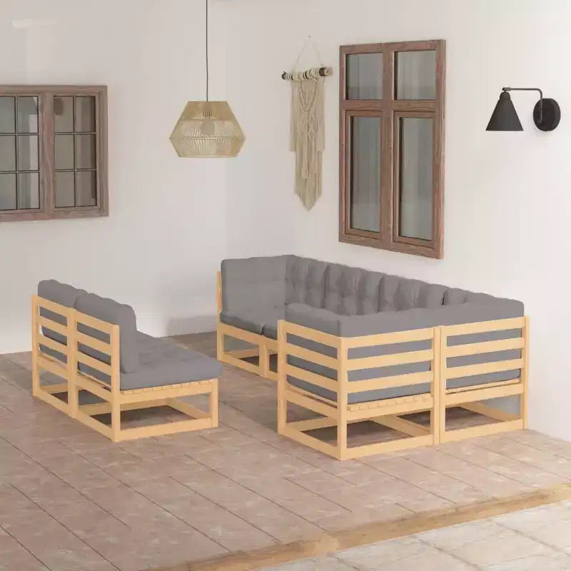 vidaXL Garden Lounge Set Natural Solid pine wood, 100% polyester Modular