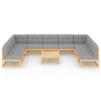 vidaXL 10 Piece Patio Lounge Set with Cushions Solid Wood Pine - Natural With Cushion