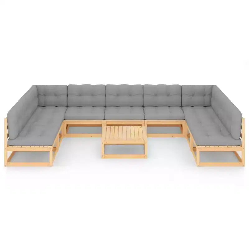 vidaXL 10 Piece Patio Lounge Set with Cushions Solid Wood Pine - Natural With Cushion