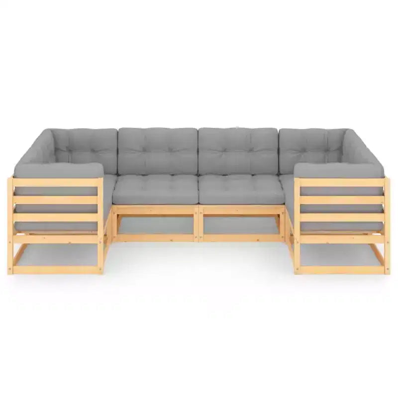 vidaXL Garden Lounge Set Natural Pine, Grey Solid Pinewood, Polyester