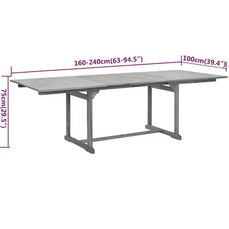 vidaXL Garden Dining Set Grey Solid acacia wood Standard Extendable