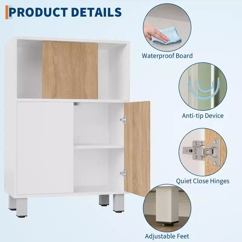 Meuble de rangement en bois CuisinSmart, buffet avec portes coulissantes et étagères réglables, armoires de présentation de salle de bain, blanc