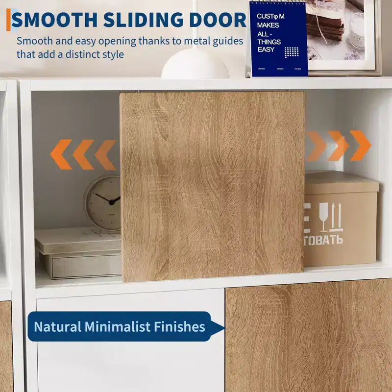 Meuble de rangement en bois CuisinSmart, buffet avec portes coulissantes et étagères réglables, armoires de présentation de salle de bain, blanc