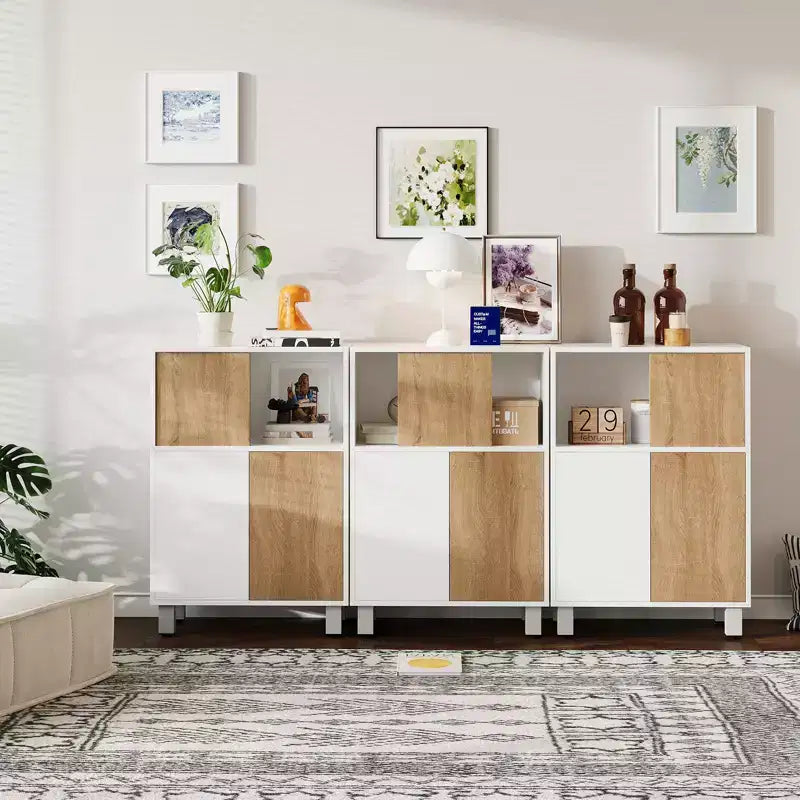 Meuble de rangement en bois CuisinSmart, buffet avec portes coulissantes et étagères réglables, armoires de présentation de salle de bain, blanc
