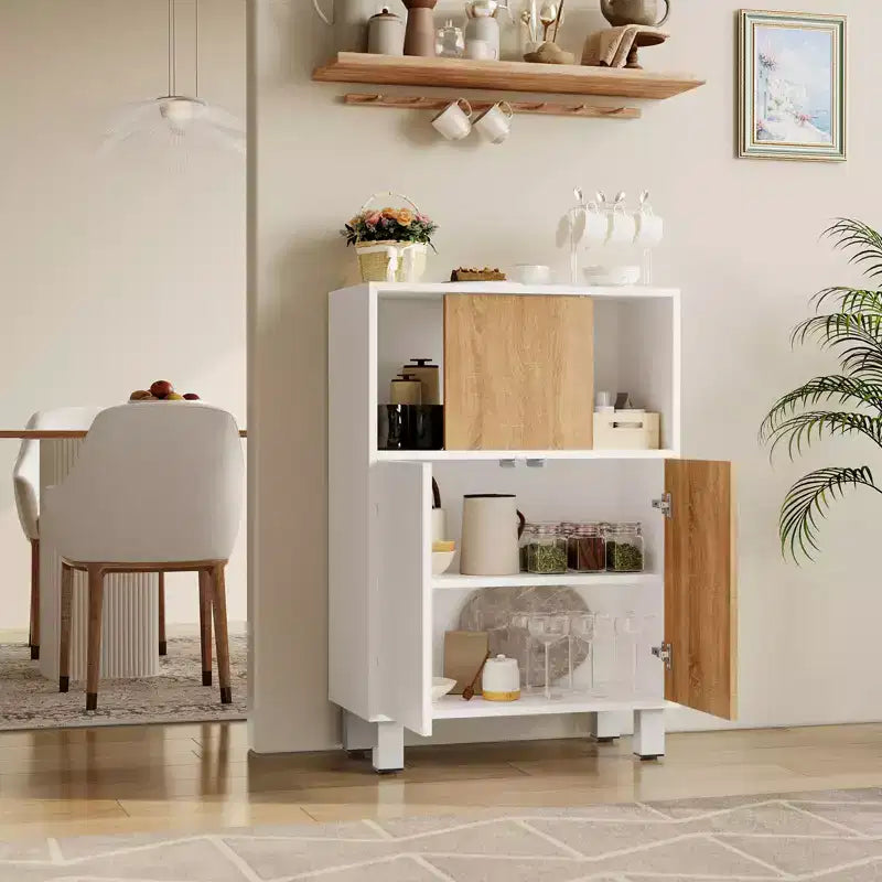 Meuble de rangement en bois CuisinSmart, buffet avec portes coulissantes et étagères réglables, armoires de présentation de salle de bain, blanc