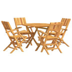 vidaXL Patio Dining Set Table and Chair Furniture 5 Piece Solid Wood Teak