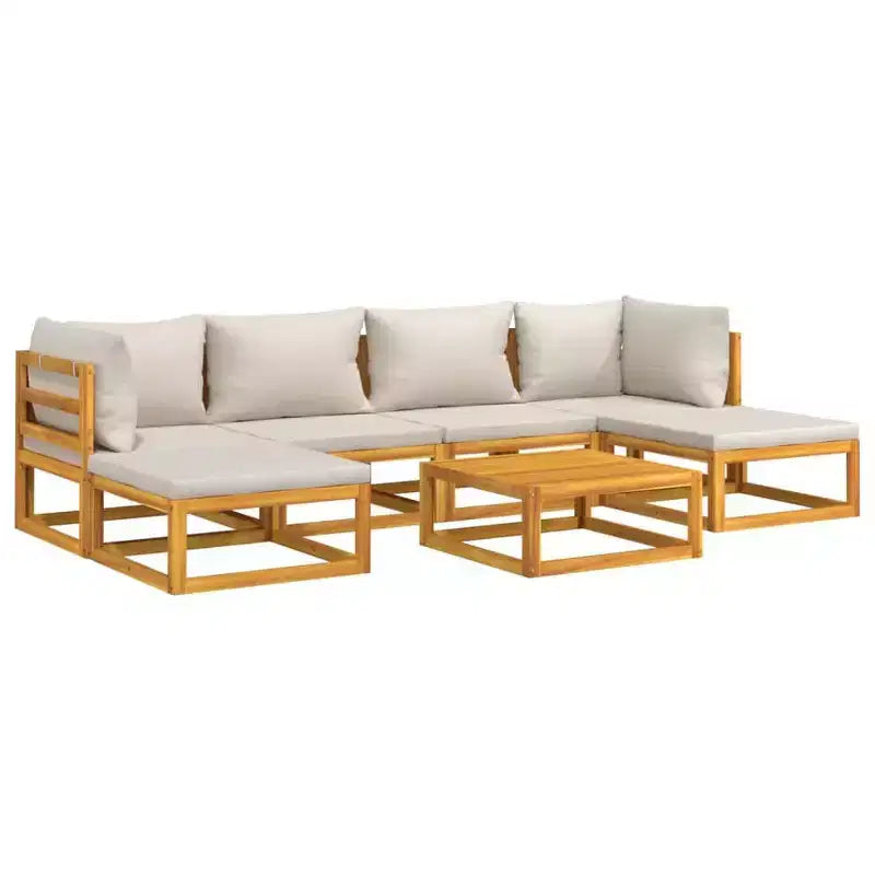 vidaXL - 7 Piece Outdoor Patio Furniture Set - Light Gray Cushions, Solid Acacia Wood, Modular Design - Lounge Sofa, Coffee Table