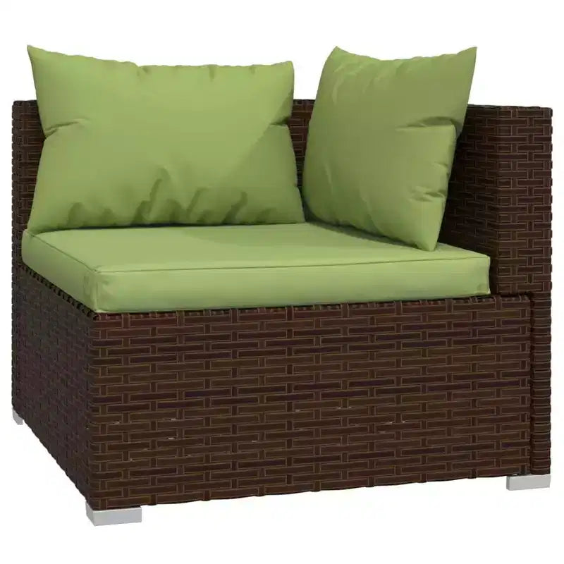 vidaXL Brown Poly Rattan Patio Lounge Set with Cushions - 5 Piece Modular Outdoor Garden Sofa Set, Powder-Coated Steel Frame, Water-Resistant