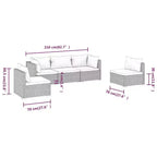 vidaXL Brown Poly Rattan Patio Lounge Set with Cushions - 5 Piece Modular Outdoor Garden Sofa Set, Powder-Coated Steel Frame, Water-Resistant