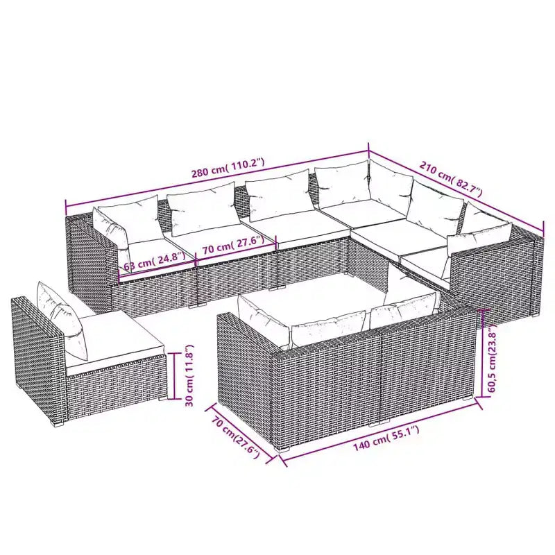 vidaXL Garden Lounge Set Black, Cream