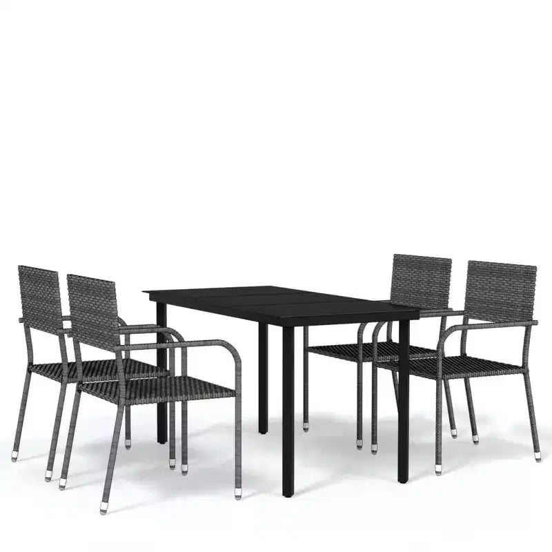 vidaXL Garden Dining Set Black Steel, PE Rattan Standard Stackable - Gray 55.1 Table Length 4 Piece