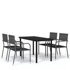 vidaXL Garden Dining Set Black Steel, PE Rattan Standard Stackable - Gray 55.1 Table Length 4 Piece