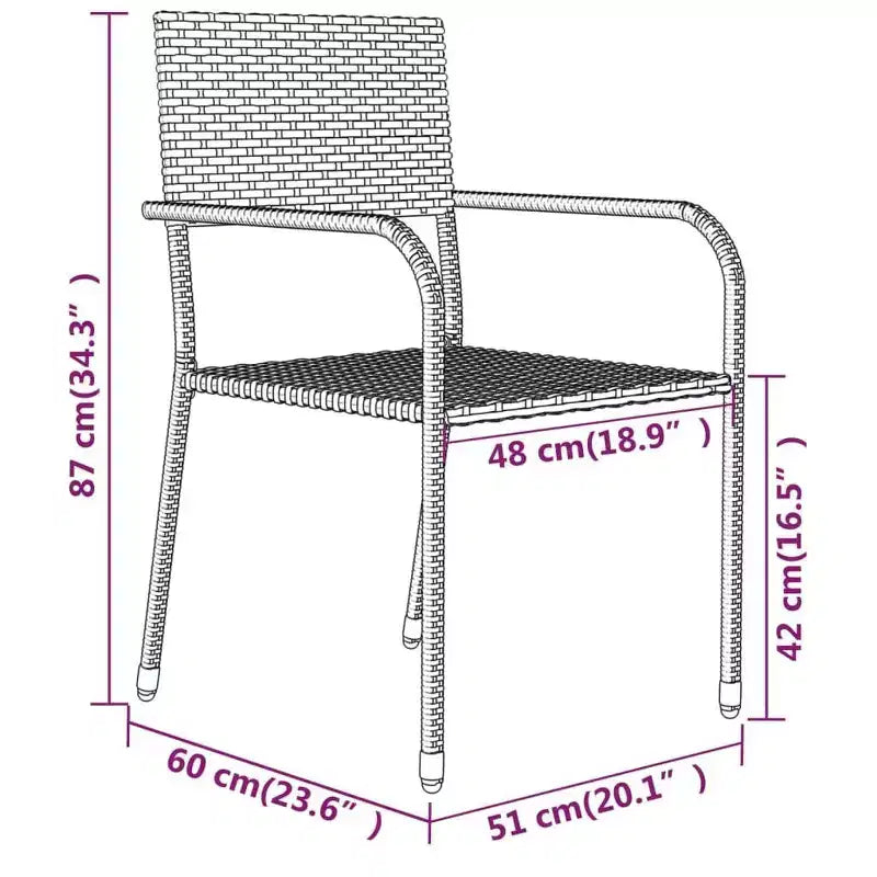 vidaXL Garden Dining Set Grey PE Rattan, Steel, Glass 5-Piece Stackable - 31.5 Table Length Gray 4 Items