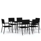 vidaXL Garden Dining Set Black PE Rattan, Powder-Coated Steel, Glass - 55.1 Table Length Black 6