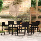 vidaXL Garden Dining Set Black PE Rattan, Powder-Coated Steel, Glass - 55.1 Table Length Black 6