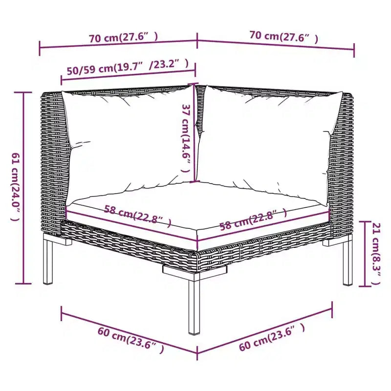 vidaXL Salon de jardin modulaire avec table, Résine tressée, Gris foncé
