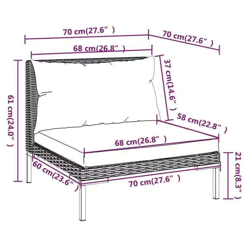vidaXL Salon de jardin modulaire avec table, Résine tressée, Gris foncé