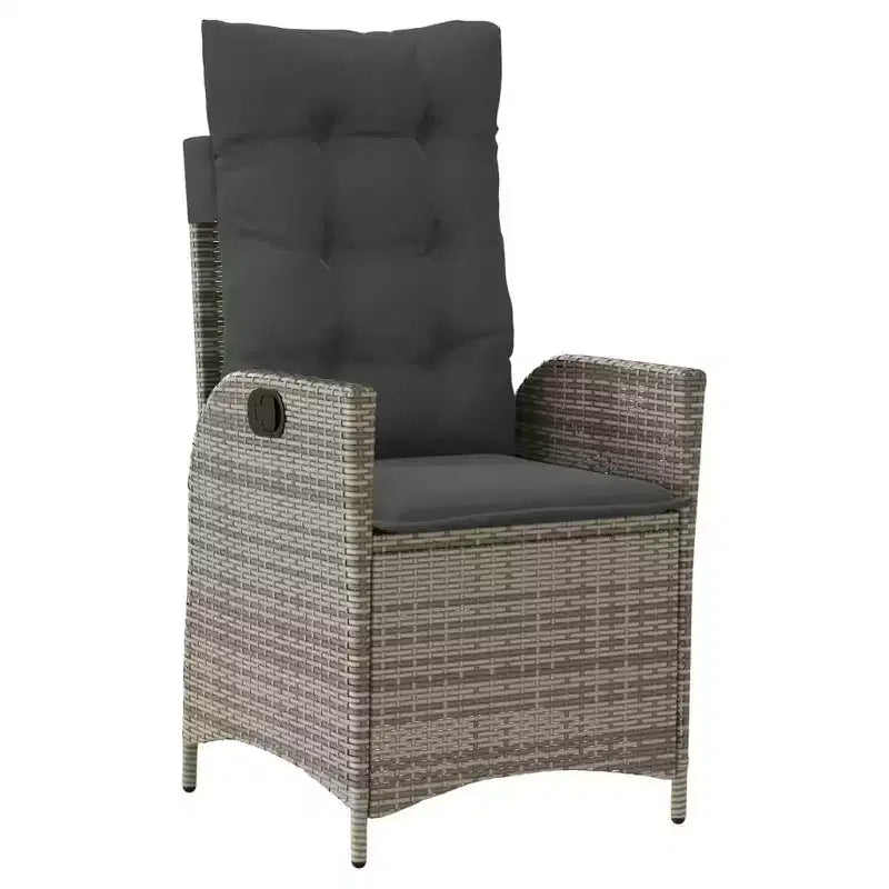 vidaXL 3 Piece Patio Dining Set with Cushions - Poly Rattan Reclining Seats & Acacia Wood Table - Adjustable Backrest - Gray