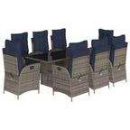 vidaXL Patio Dining Set with Cushions Outdoor Garden Seating Gray Poly Rattan