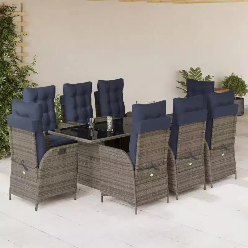 vidaXL Patio Dining Set with Cushions Outdoor Garden Seating Gray Poly Rattan