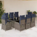 vidaXL Patio Dining Set with Cushions Outdoor Garden Seating Gray Poly Rattan