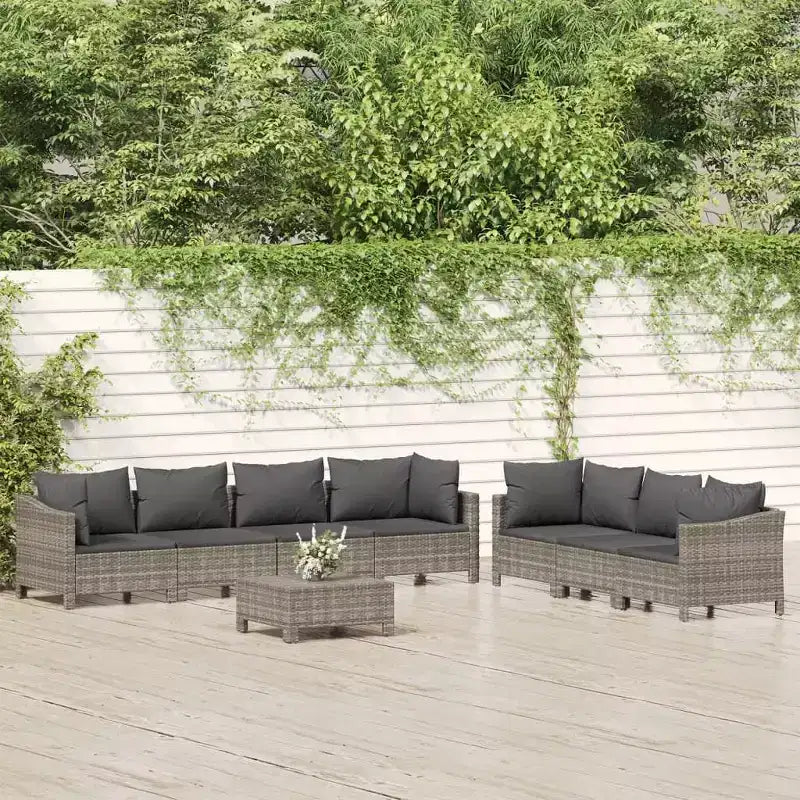 vidaXL 8 Piece Patio Lounge Set with Cushions Gray Poly Rattan