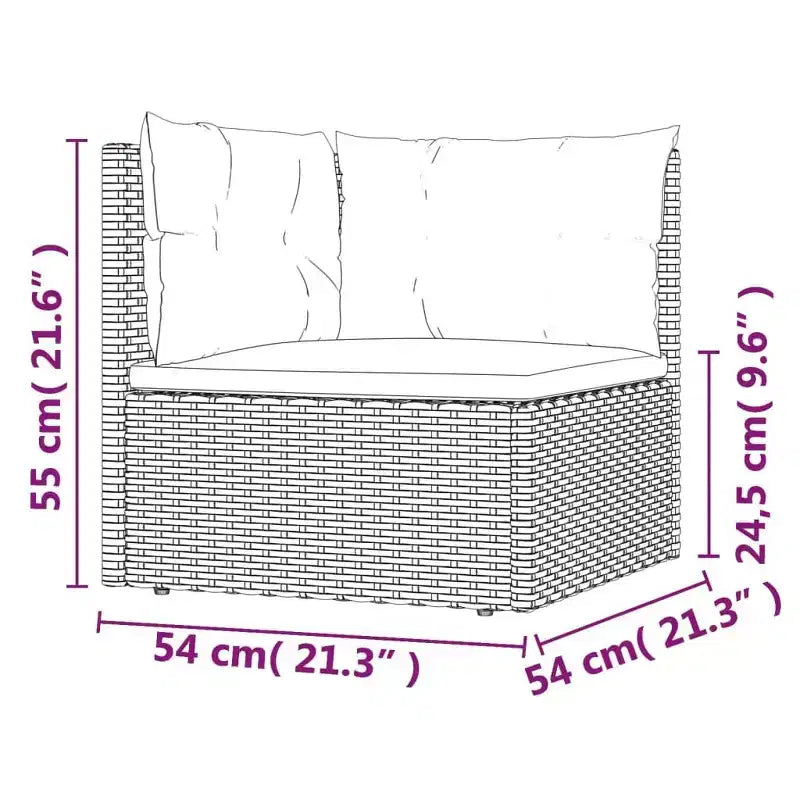 vidaXL Salon de jardin élégant gris avec résine tressée et cadre en acier poudré, comprenant des canapés d'angle, des canapés centraux et un pouf/repose-pieds