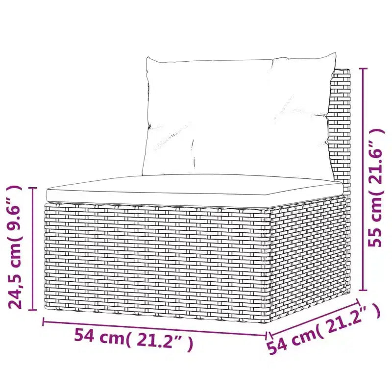 vidaXL Salon de jardin élégant gris avec résine tressée et cadre en acier poudré, comprenant des canapés d'angle, des canapés centraux et un pouf/repose-pieds