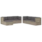 vidaXL Stylish Grey Garden Lounge Set with PE Rattan and Powder Coated Steel Frame, Includes Corner Sofas, Middle Sofas and Footstool