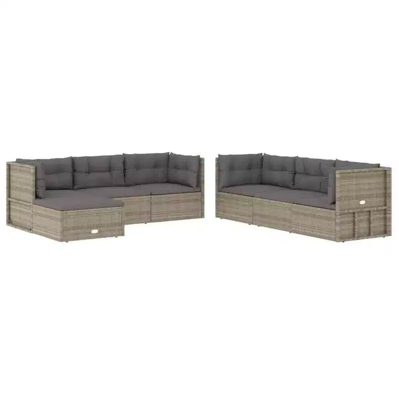 vidaXL Salon de jardin élégant gris avec résine tressée et cadre en acier poudré, comprenant des canapés d'angle, des canapés centraux et un pouf/repose-pieds