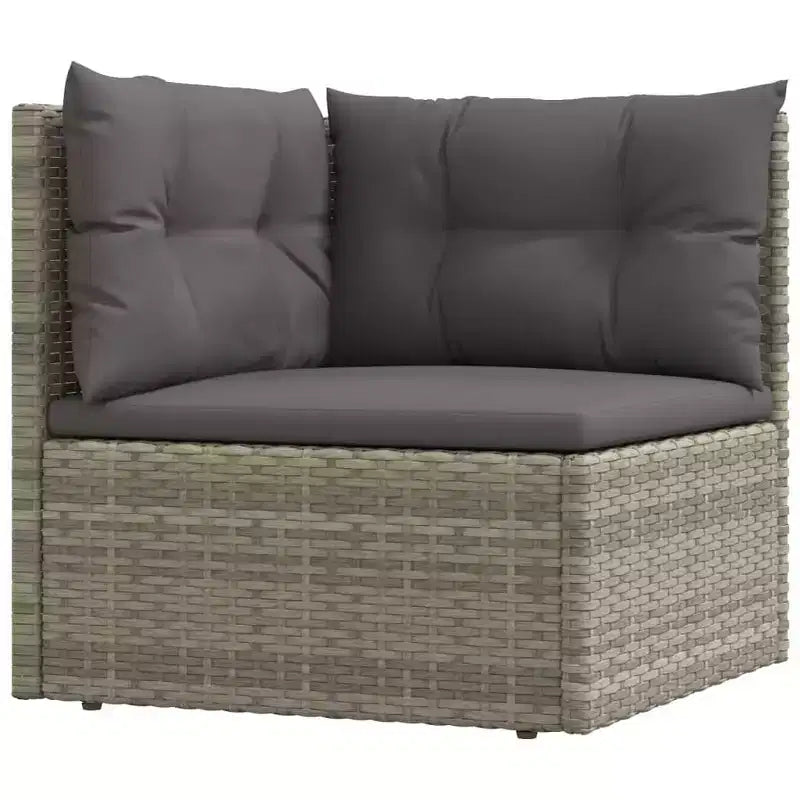 vidaXL Salon de jardin élégant gris avec résine tressée et cadre en acier poudré, comprenant des canapés d'angle, des canapés centraux et un pouf/repose-pieds