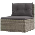 vidaXL Salon de jardin élégant gris avec résine tressée et cadre en acier poudré, comprenant des canapés d'angle, des canapés centraux et un pouf/repose-pieds
