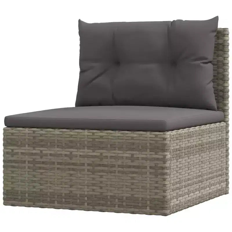 vidaXL Salon de jardin élégant gris avec résine tressée et cadre en acier poudré, comprenant des canapés d'angle, des canapés centraux et un pouf/repose-pieds