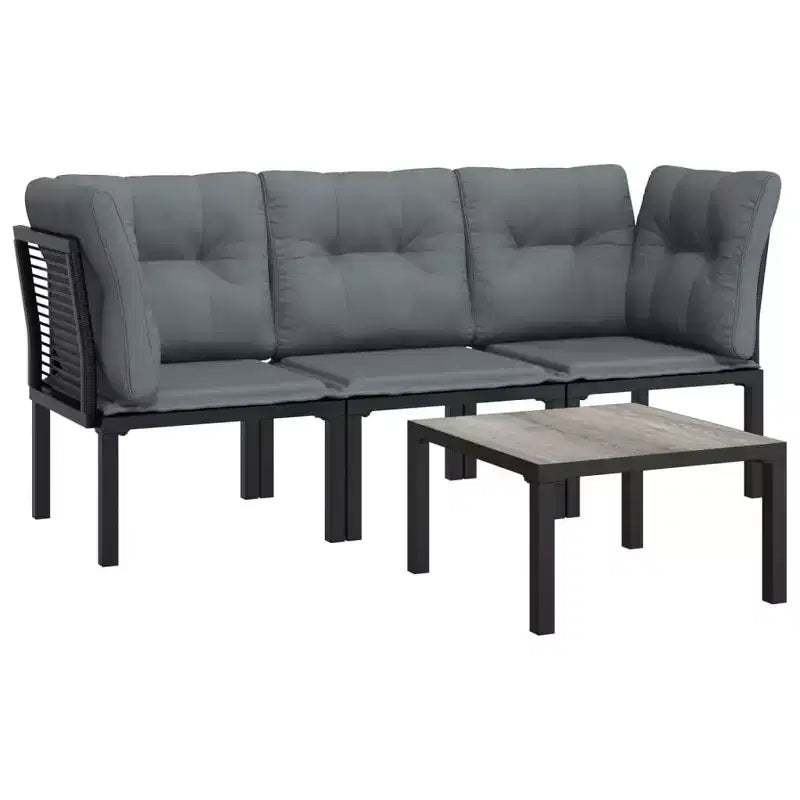 vidaXL Patio Furniture Set Outdoor Loveseat Sofa Black and Gray Poly Rattan