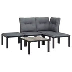 vidaXL Patio Lounge Set Sofa for Garden or Lawn, Black and Gray Poly Rattan