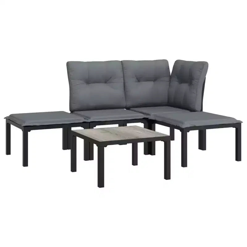 vidaXL Patio Lounge Set Sofa for Garden or Lawn, Black and Gray Poly Rattan