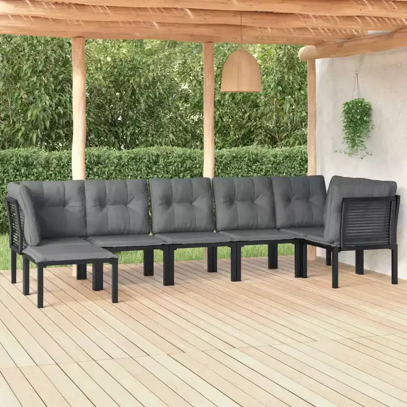 vidaXL 7 Piece Patio Lounge Set Black and Gray Poly Rattan