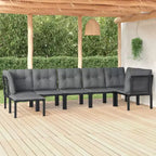 vidaXL 7 Piece Patio Lounge Set Black and Gray Poly Rattan