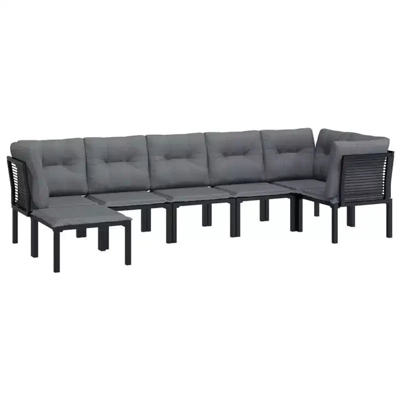 vidaXL 7 Piece Patio Lounge Set Black and Gray Poly Rattan