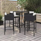 vidaXL Patio Bar Set with Cushions Table and Stool Outdoor Black Poly Rattan