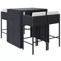 vidaXL Patio Bar Set 5 Piece Wicker Table and Stool with Cushions Poly Rattan - Black