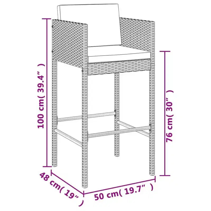 vidaXL Ensemble de bar de jardin 5 pièces en rotin synthétique avec table et tabourets et coussins – Noir