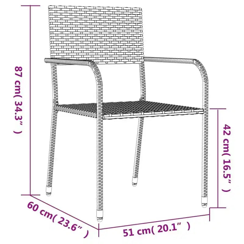vidaXL Garden Dining Set Black Poly rattan and Steel Standard Stacking - 31.5 table length 4