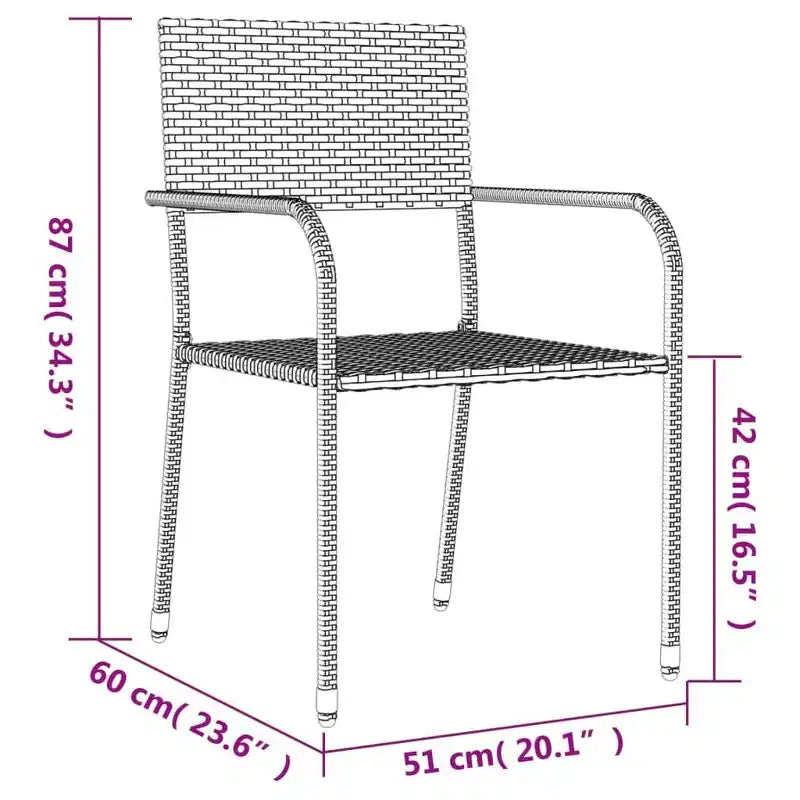 vidaXL Ensemble de jardin à manger noir résine tressée et acier empilable standard - Longueur de table 63 4 articles