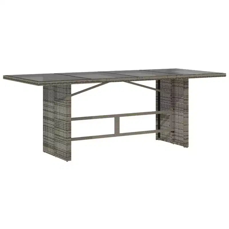 vidaXL Salon de jardin 7 pièces en résine tressée grise avec coussins bleus et table en verre trempé